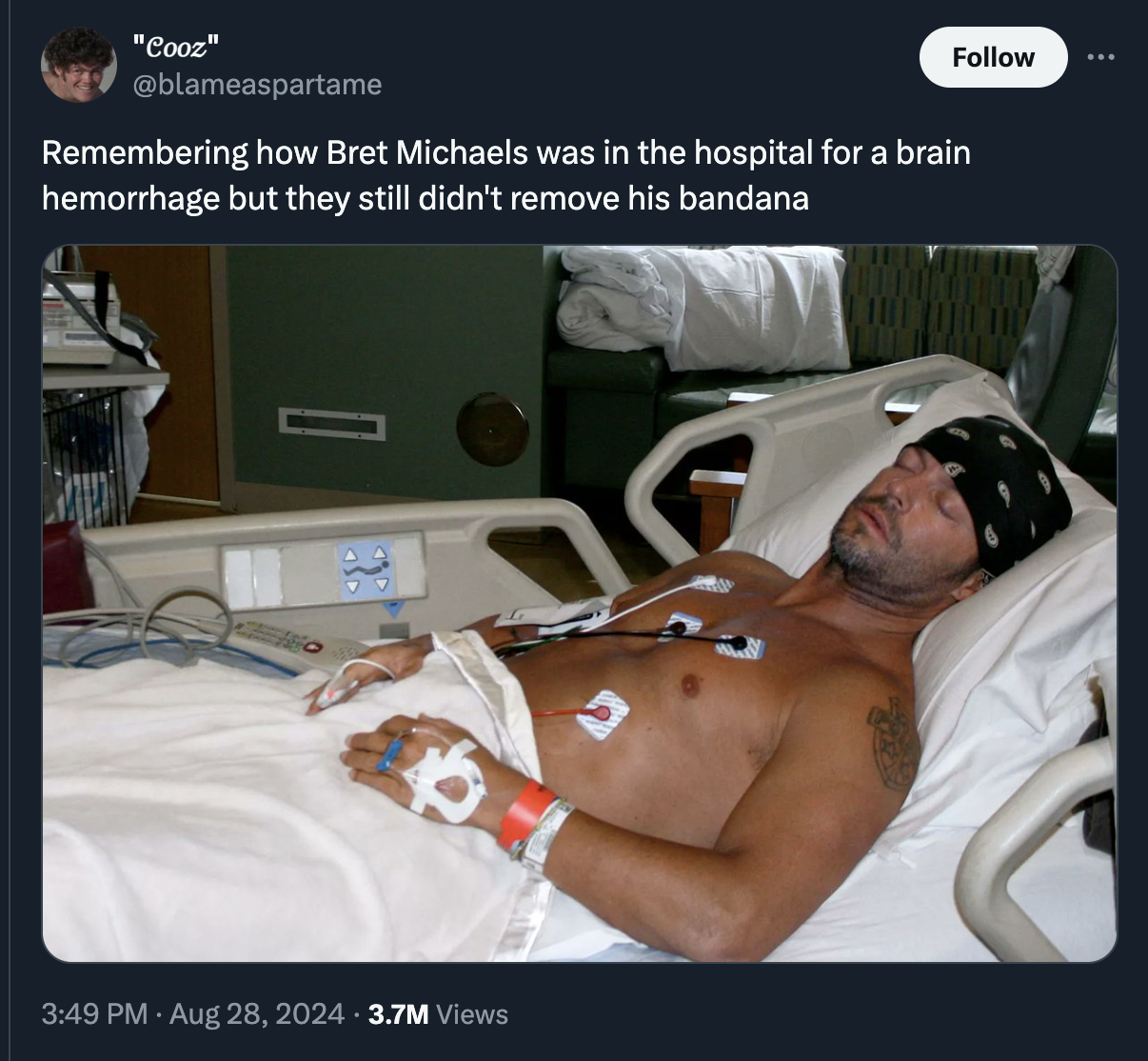 Bret Michaels - "Cooz" Remembering how Bret Michaels was in the hospital for a brain hemorrhage but they still didn't remove his bandana 3.7M Views